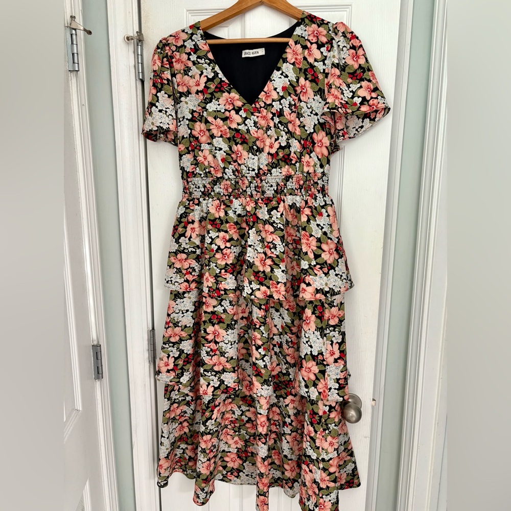 Grace Karin Black Floral Midi Dress